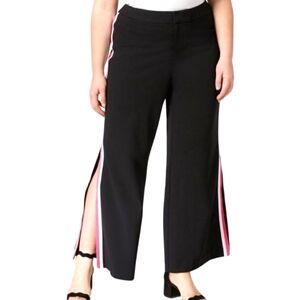 INC Black Wide-Leg Pants with Pink and White Stripes